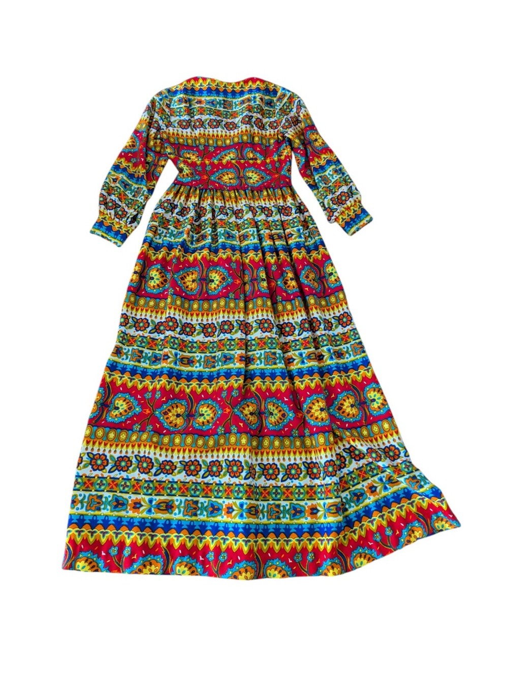 Vtg 60s Leland Of California Boho Long Sleeve Maxi Dress Hippie Multicolor - Picture 10 of 11